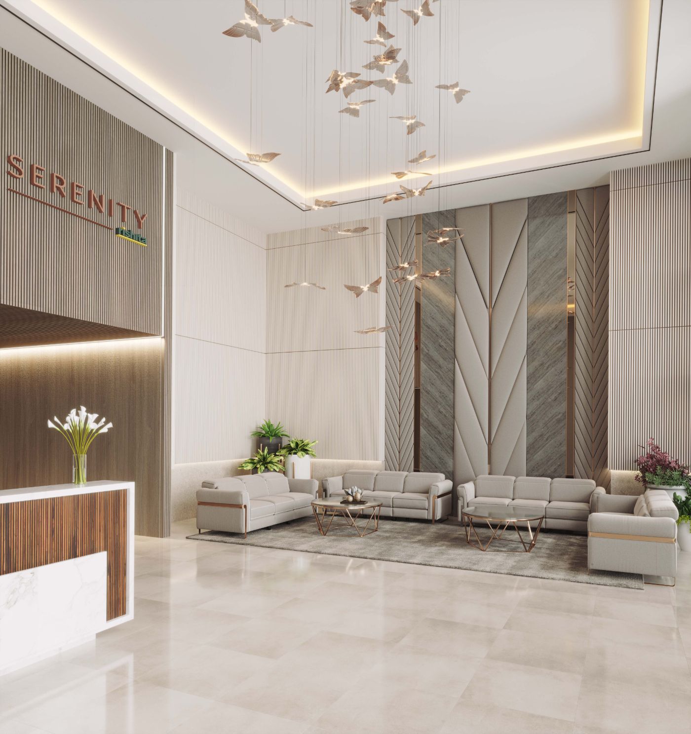 Double-height residential lobby